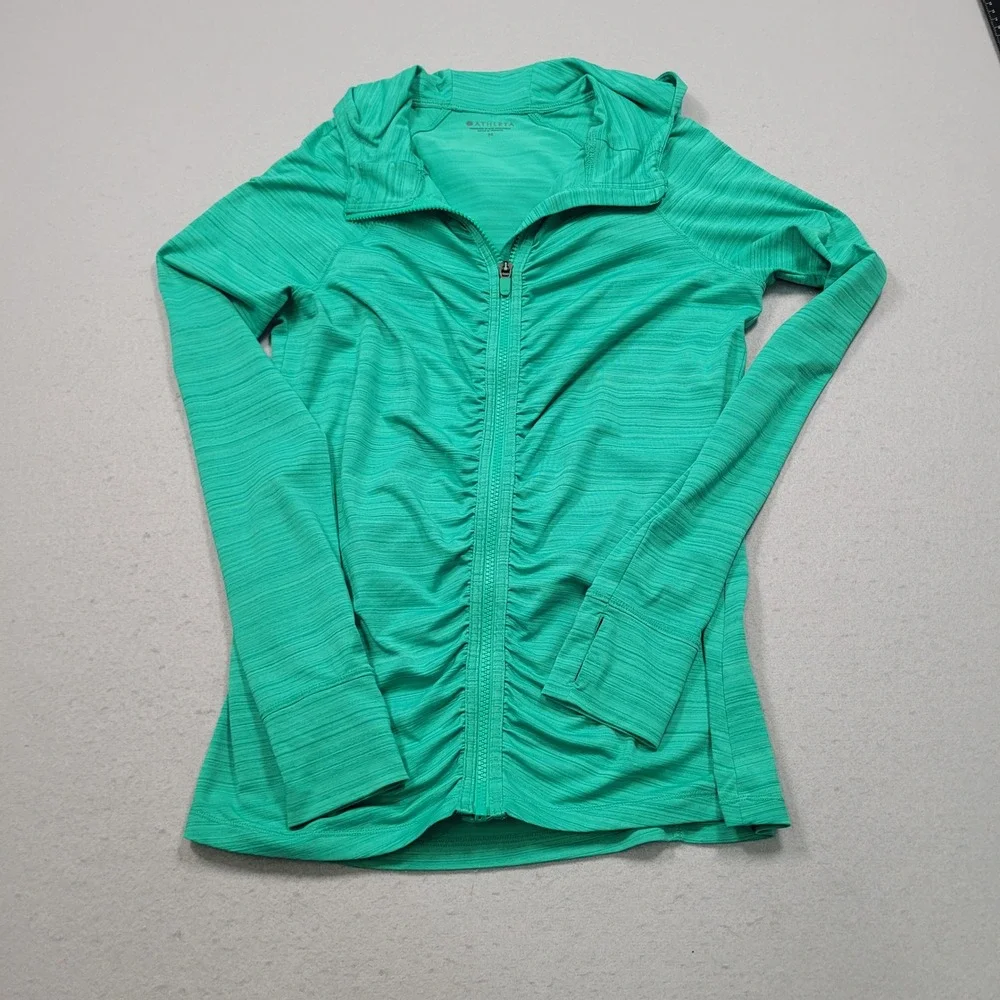 Athleta Womens Green Full Zip Hooded Jacket Thumb Holes 405562-02 Medium